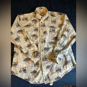 Vintage Woolrich Men’s Fishing Rod and Net Long Sleeve Button Up Size XL